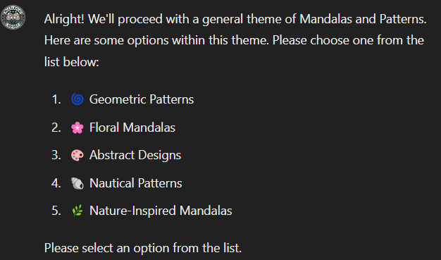 adult coloring book image creator theme selection