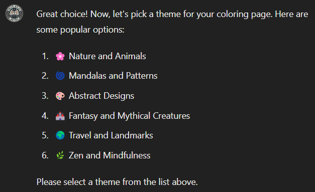 adult coloring book image creator theme selection