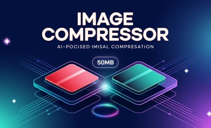 Image Compressor tool interface mockup with upload, compression progress bar, and file size output"
