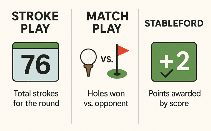 Chart compares Stroke Play, Match Play, Stableford golf formats.