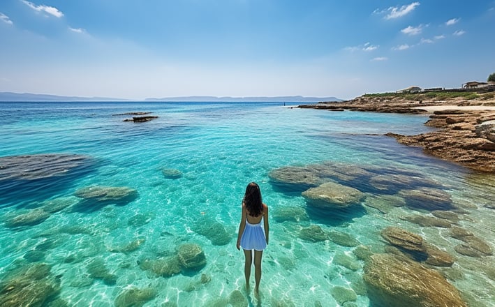 a woman standing in the water