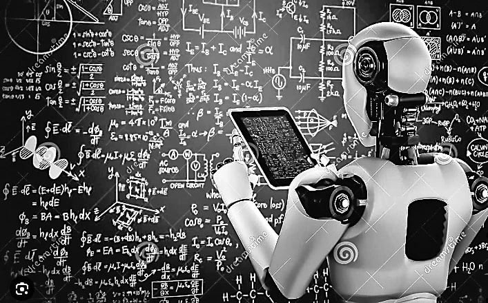 a robot with a tablet computer and a robot