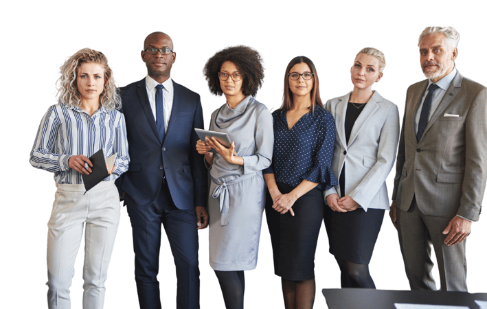 a group of business people standing in a row