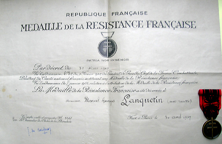 médaille de la résistance M Lanquetin