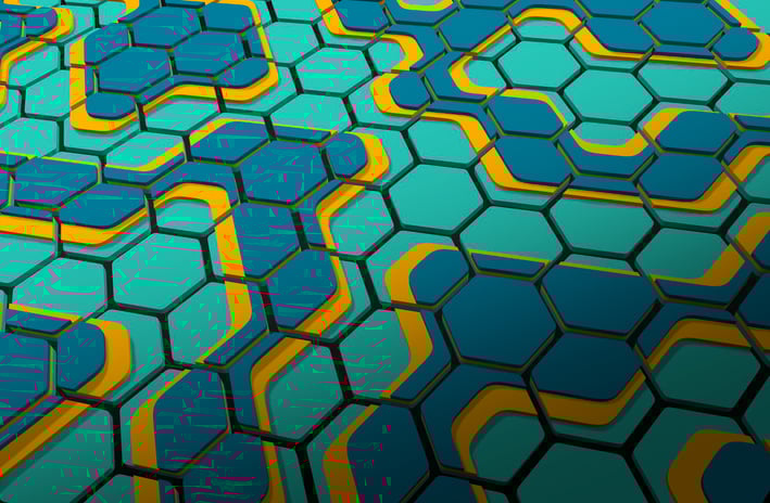 Arte modulare minimalista. Esagoni disposti a nido d'ape, ispirati dalle isoipse topografiche