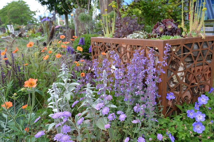 Casrleen Osborne show garden Corten steel planter