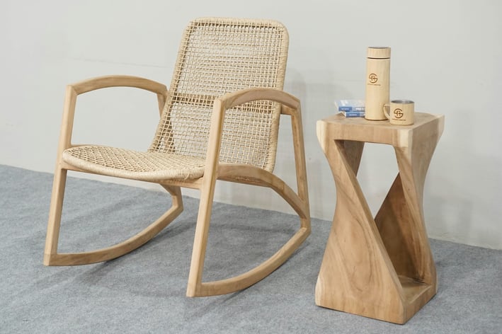 a rocking chair with a wooden rocking chair