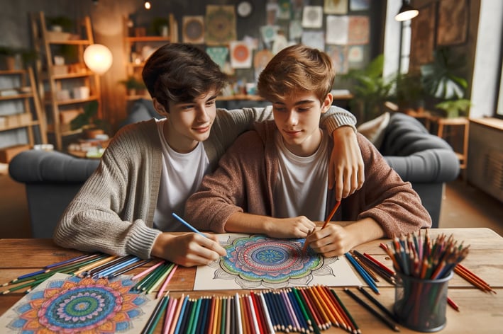 image of brothers working on mandala