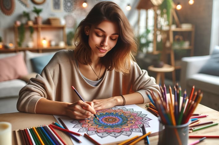 image of young women coloring mandala