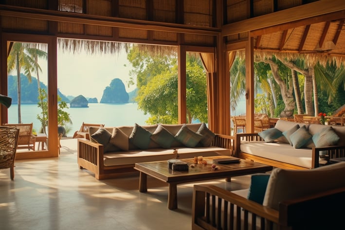 Living room of a home rental in Krabi beach, Thailand