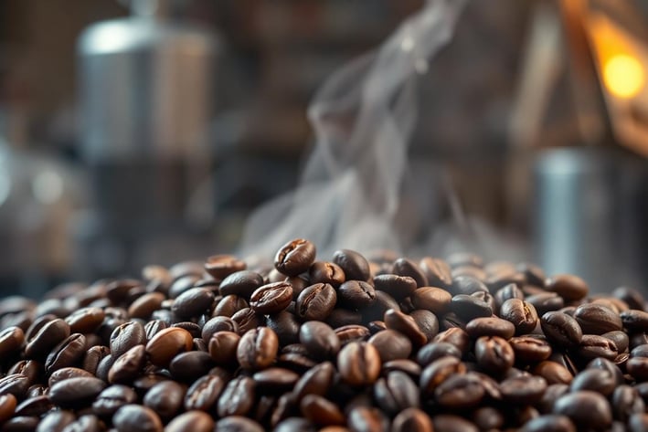 a pile of coffee beans on a table