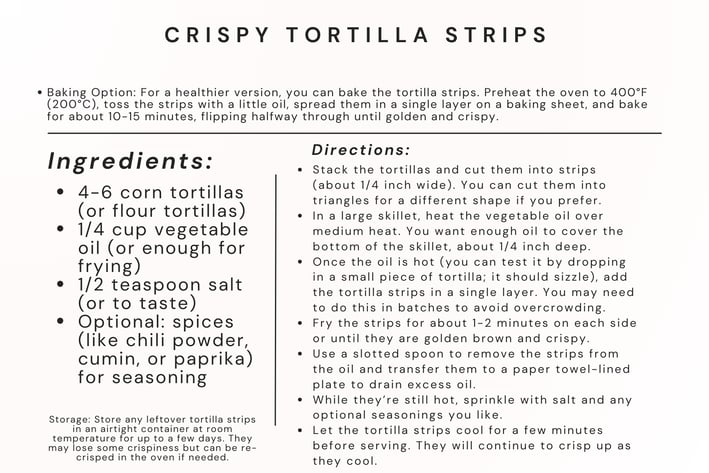 tortilla strips recipe card