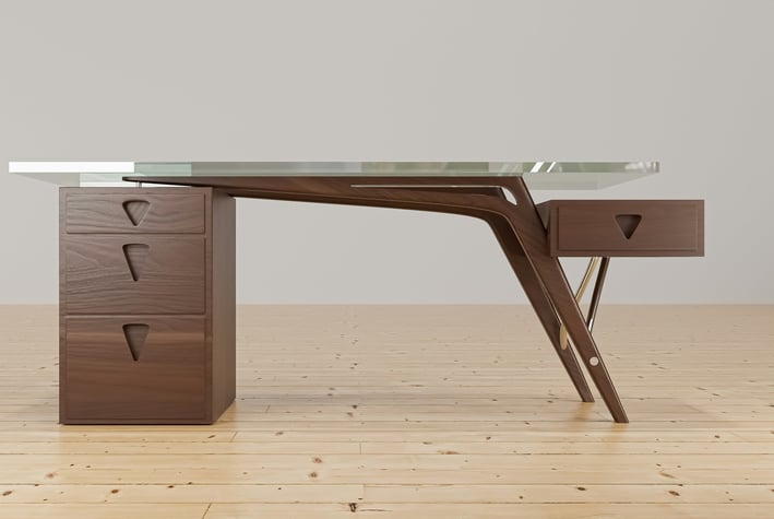 a desk with a desk with a glass top