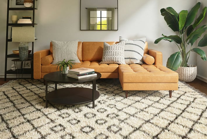 a living room with a couch and a coffee table