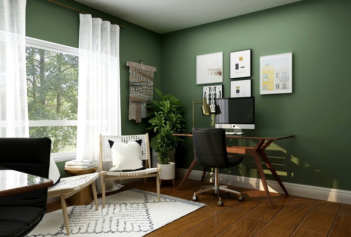 a room with a desk and a chair