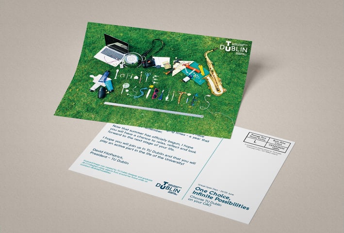 Layout of a postcard with an image on the front and text on the back