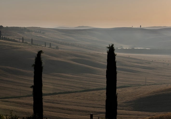 Crete Senesi at sunrise near Siena in Tuscany