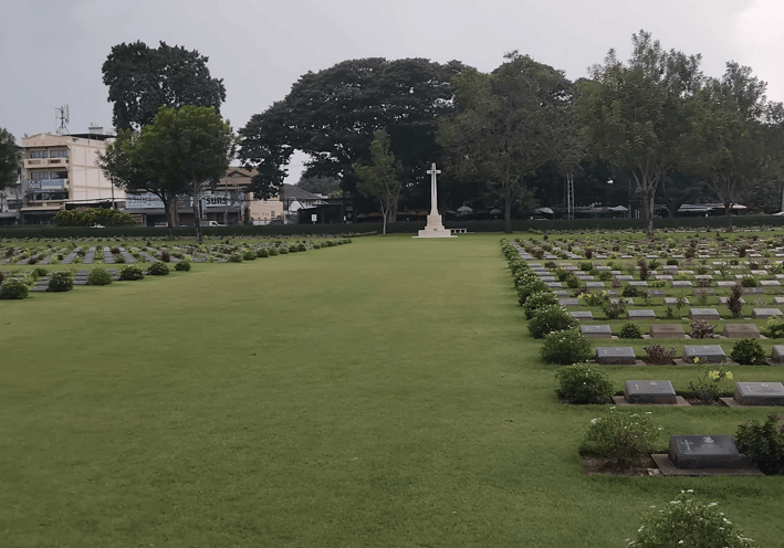 The Kanchanaburi War Cemetery in Thailand is a poignant reminder of the sacrifices made during World