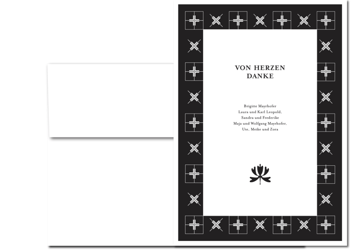 Danksagung aus der Design-Edition Zero mit stregem Kreuz-Ornament