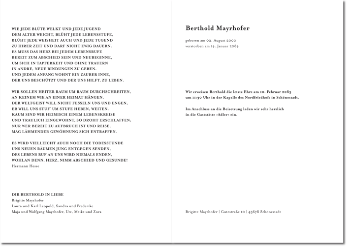 Trauerkarten-Innenseiten-Gestaltung im Format DIN A5