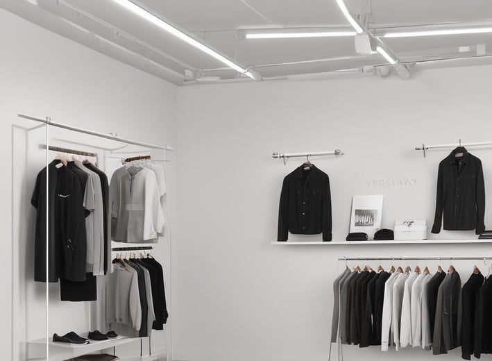 a clothing store with a variety of clothes and accessories