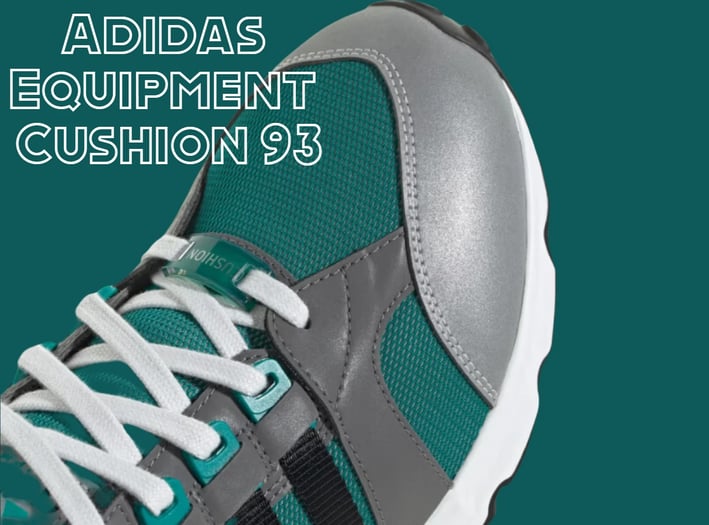 a pair of adidas sneakers with the words Adidas Equipment  Cushion 93 on them 