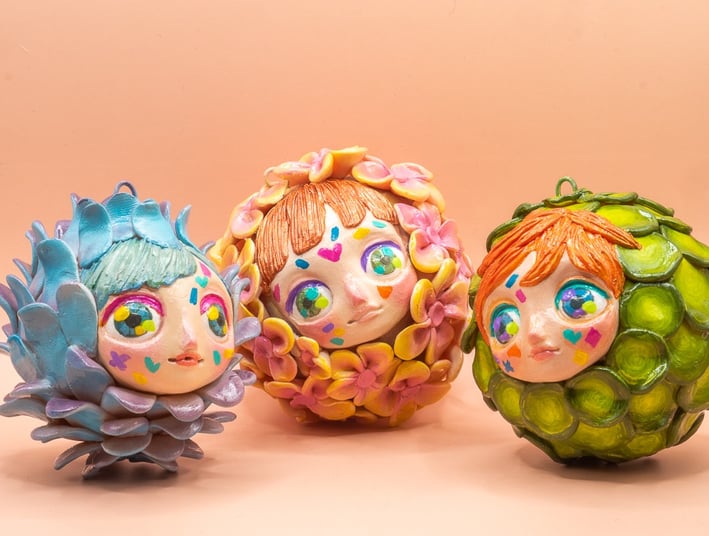 flora trio polymer clay ornament
