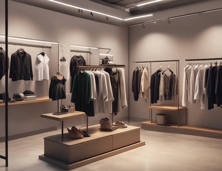 A neatly stacked pile of clothing with visible brand logos, including Nike and a horse logo. The clothes are mainly in dark and neutral colors, with a prominent black piece featuring a large white swoosh. A subtle vertical obstruction divides the image, adding a sense of depth.