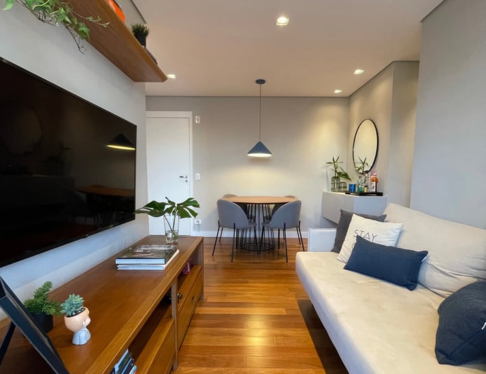 a living room with a couch and a television