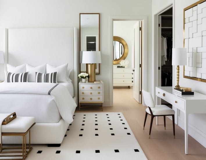a bedroom with a white bed and a white bed