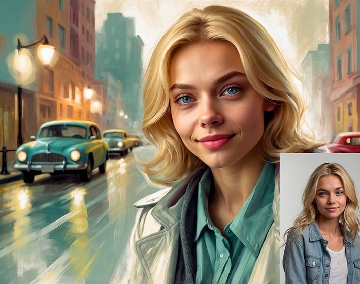 Portrait photo transformed into a painting with Noir style