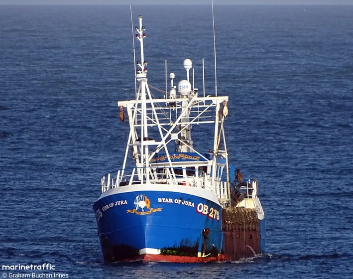 Scottish fishing vessel 'Star of Jura' at sea, symbolizing maritime disputes.