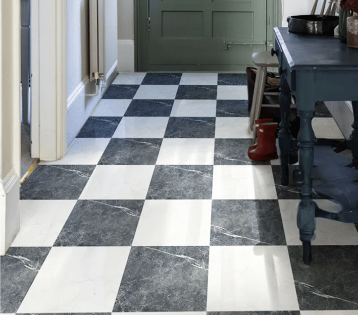 white and block marble vintage checkered board peel and stick tile floor