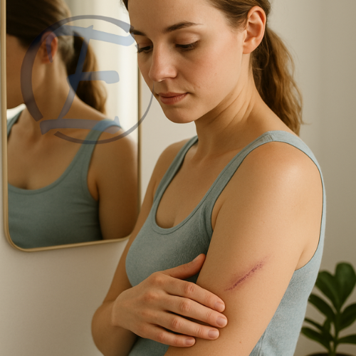 Paciente com cicatriz visível avalia necessidade de correção estética.