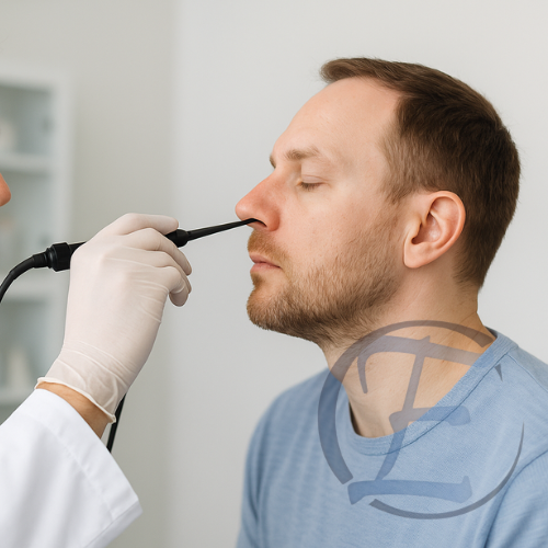 a doctor examining a patient's nose with a stethroppecturi