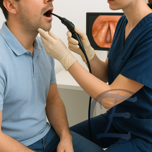 Médico executando a videolaringoscopia
