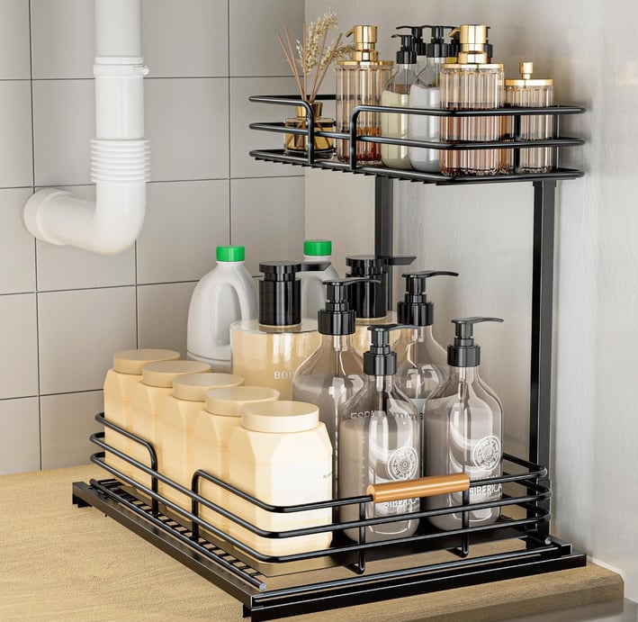 under sink storage in bathroom