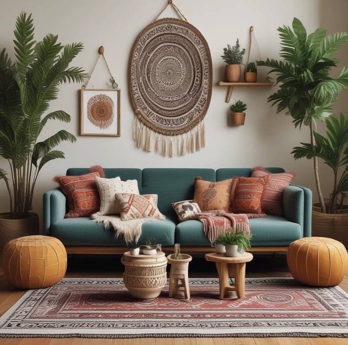 Boho style home space with nice decor accents