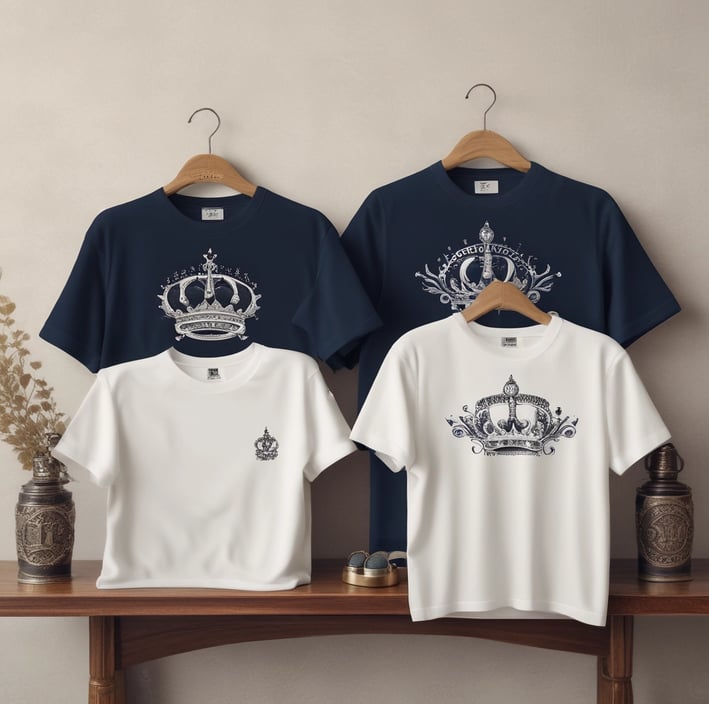 A folded white T-shirt with a stylish logo printed in black on the front. The brand label at the neckline reads 'Vanny Clothing Co.' The shirt lies on a wooden surface, which serves as a simple backdrop.