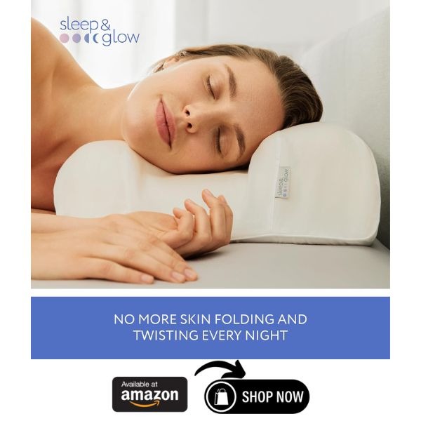 a woman sleeping on a sleep and glow pillow