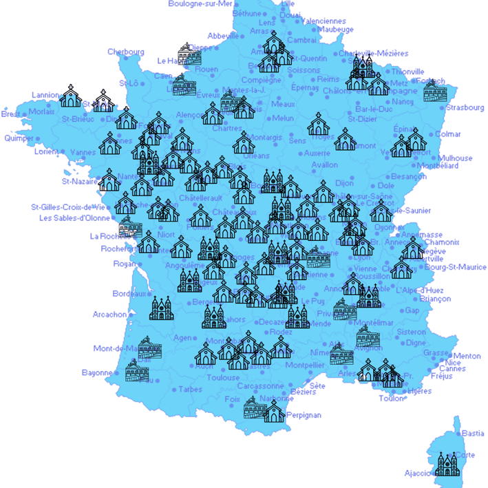 représentation graphique des installations sonores de leveque acoustique dans des lieux religieux en france