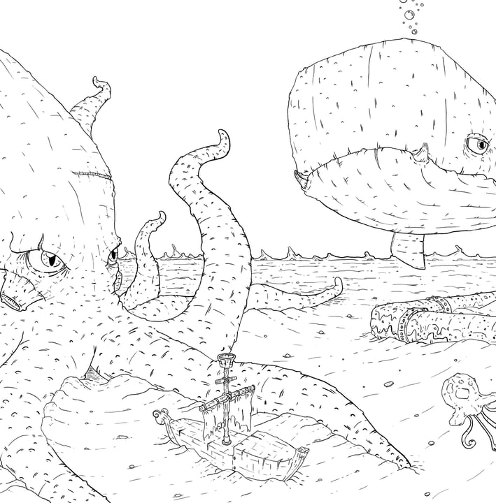 Ink drawing under the sea