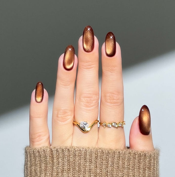 metallic cat-eye nails