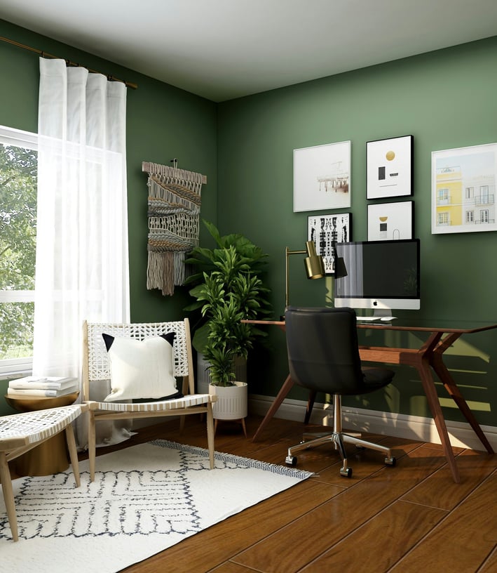 a room with a desk and a chair