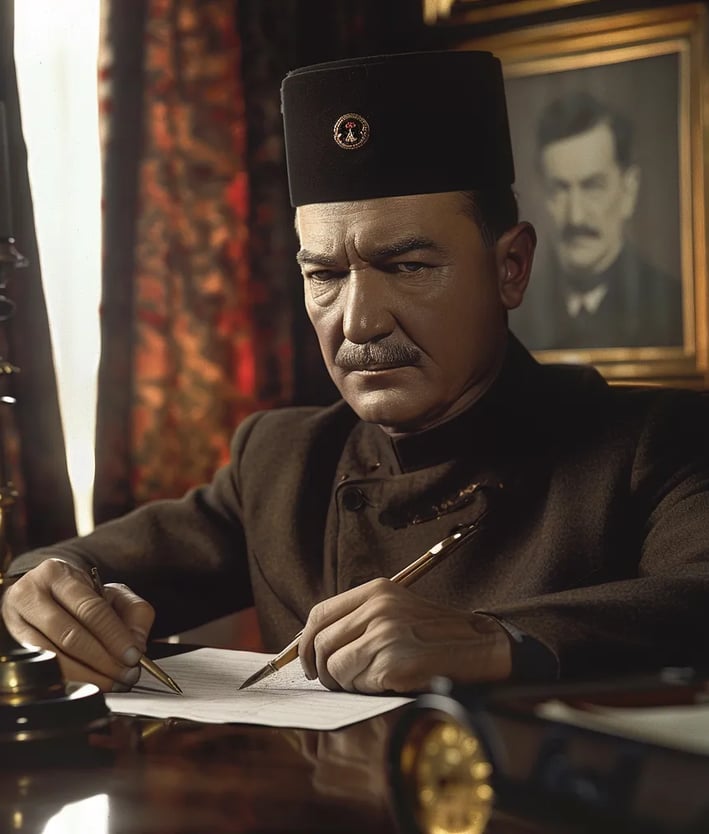 Mustafa Kemal Atatürk’s hand signing the official decree