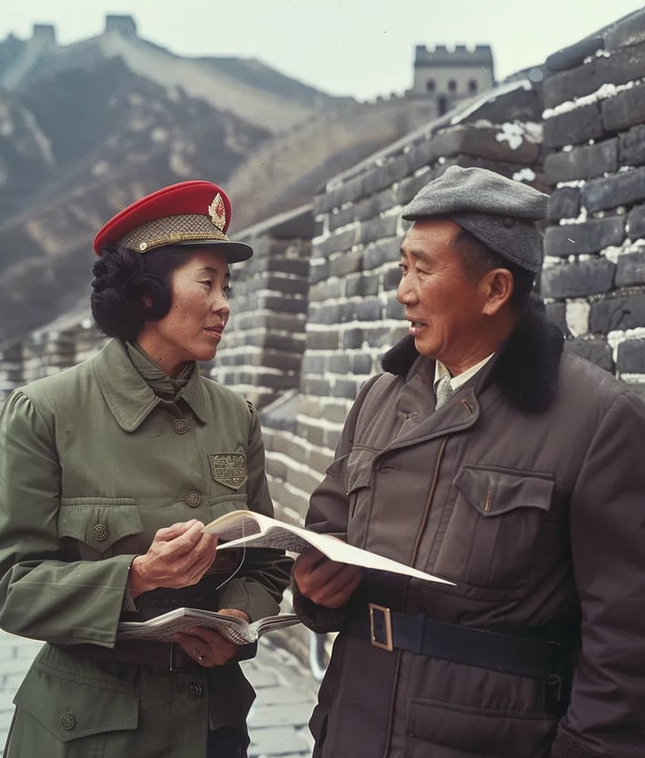 Beijing, 1970 – Close-up of a Chinese tour guide in a simple Mao-style suit