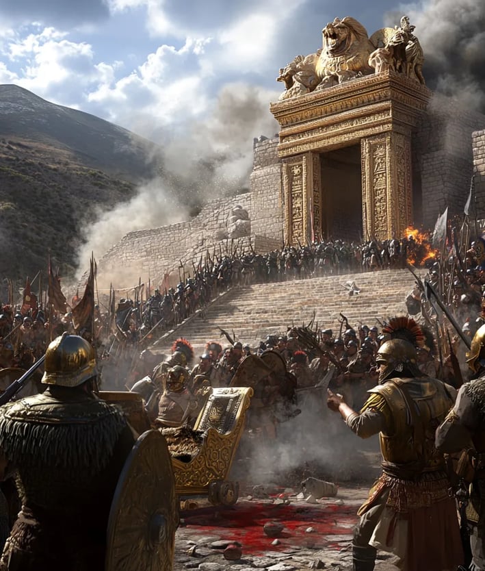 chaotic confrontation in the central plaza, Inca nobles in ornate tunics shouting in confusion