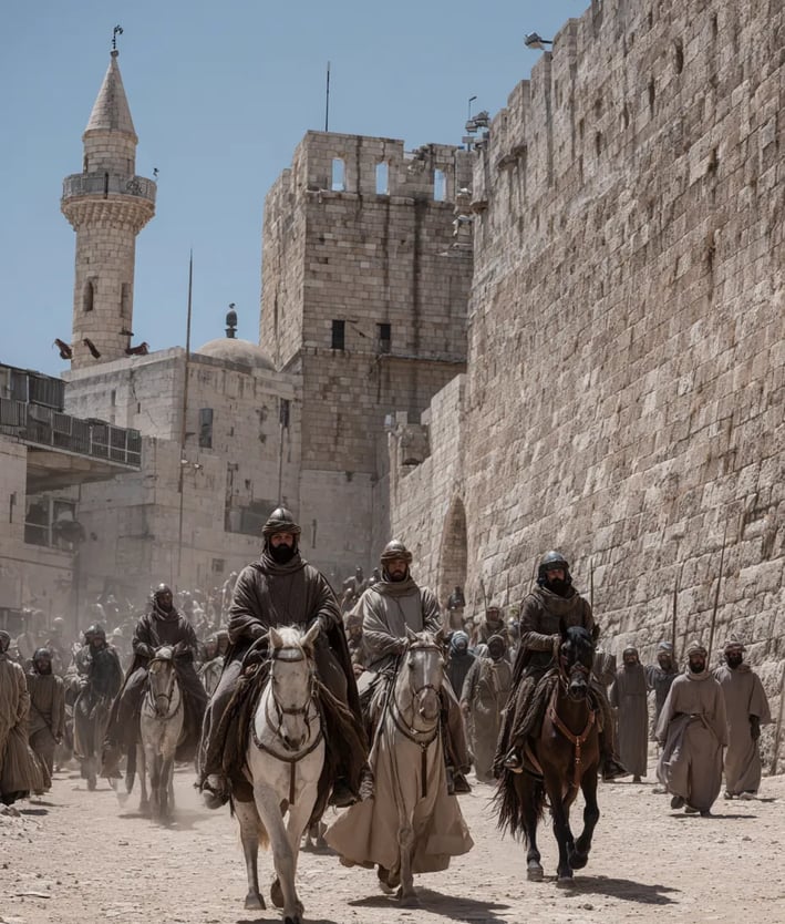 f Muslim sentries in flowing robes and turbans