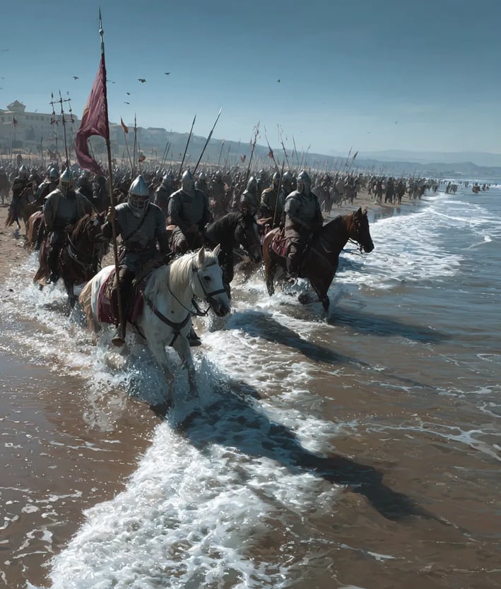 Gibraltar Beach, 711 CE: Berber cavalry wading ashore