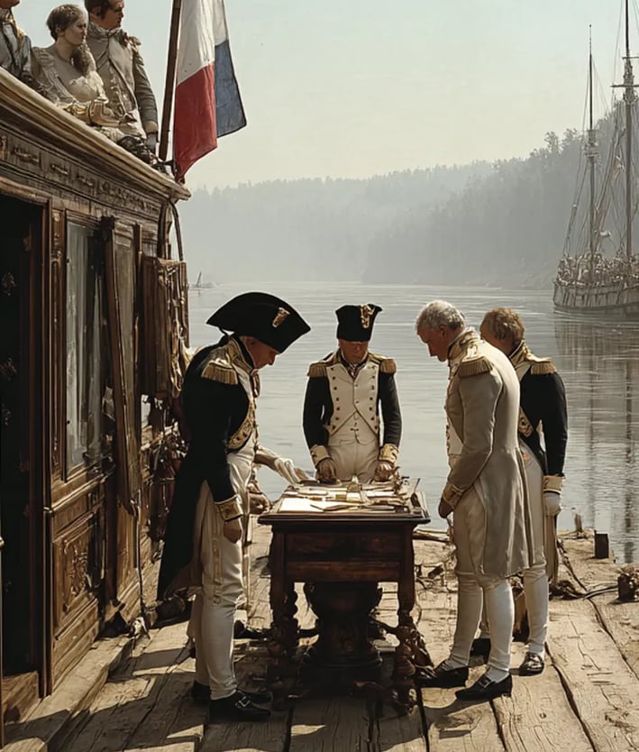 Mid-Raft Ceremony, July 7th 1807: Signing the Treaty